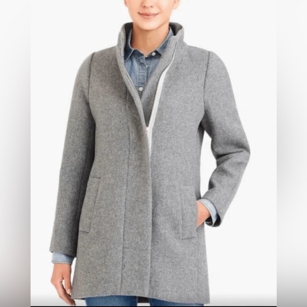 J Crew Mercantile Wool Blend Cit Coat Mid-Length Zip-Up Coat Heather Gray Size 2